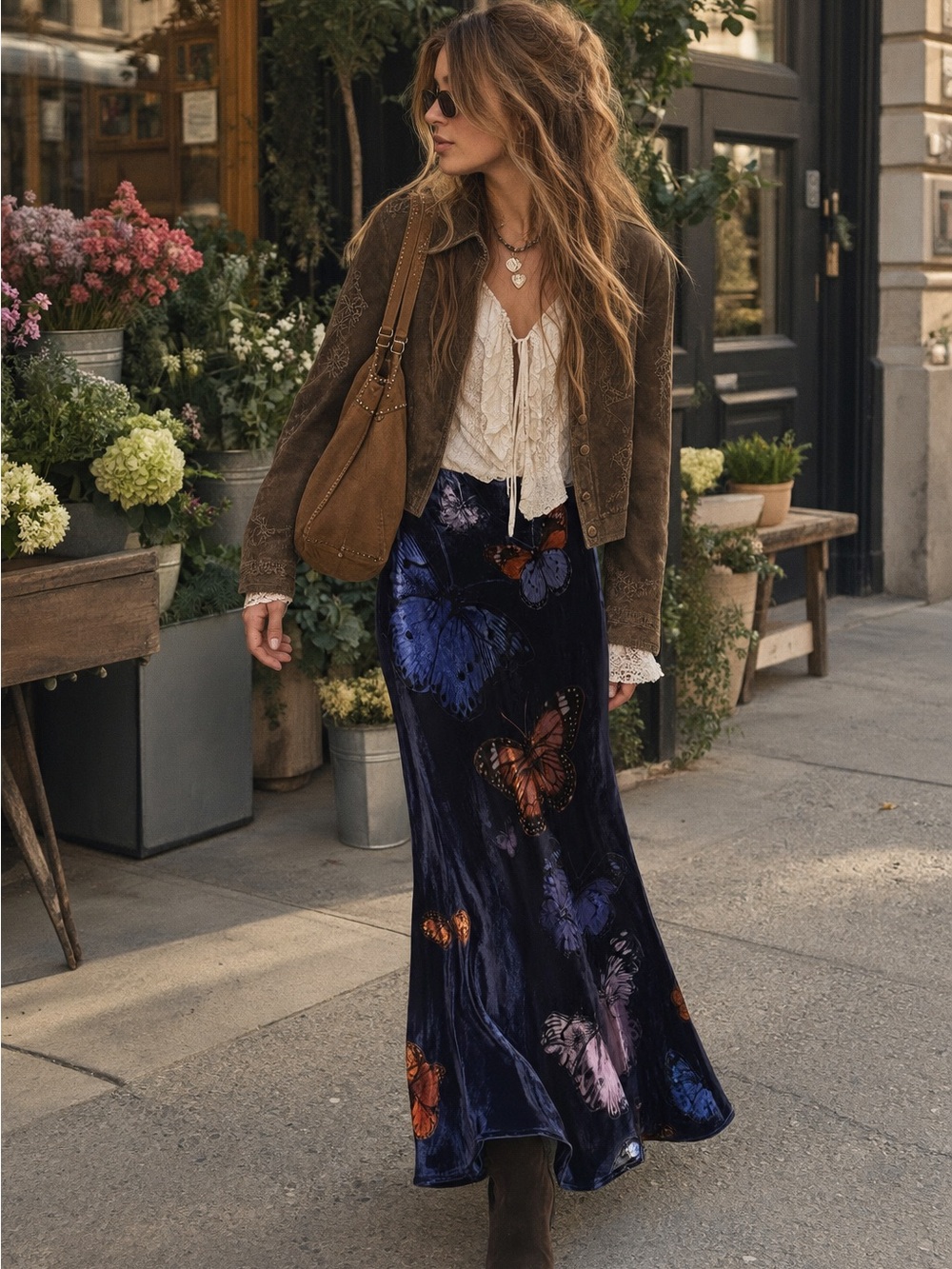 Anthropologie Tilda maxi slip skirt velvet butterfly print